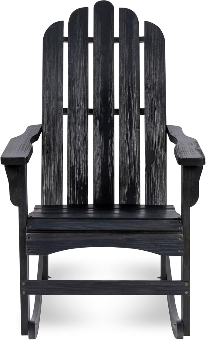 Shine Company Marina Adirondack Porch Rocker, Indoor Outdoor Wood Rocking Chair, Black