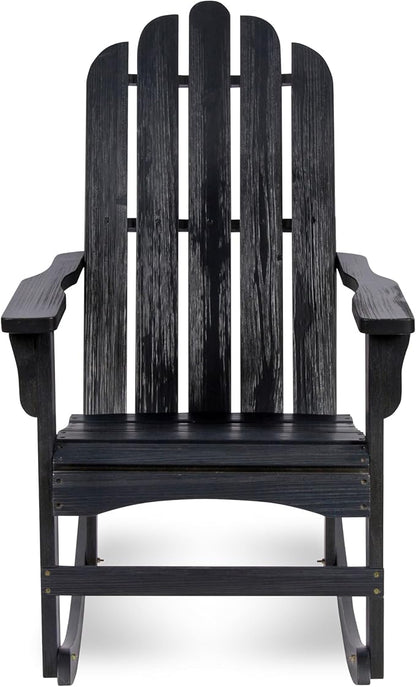 Shine Company Marina Adirondack Porch Rocker, Indoor Outdoor Wood Rocking Chair, Black