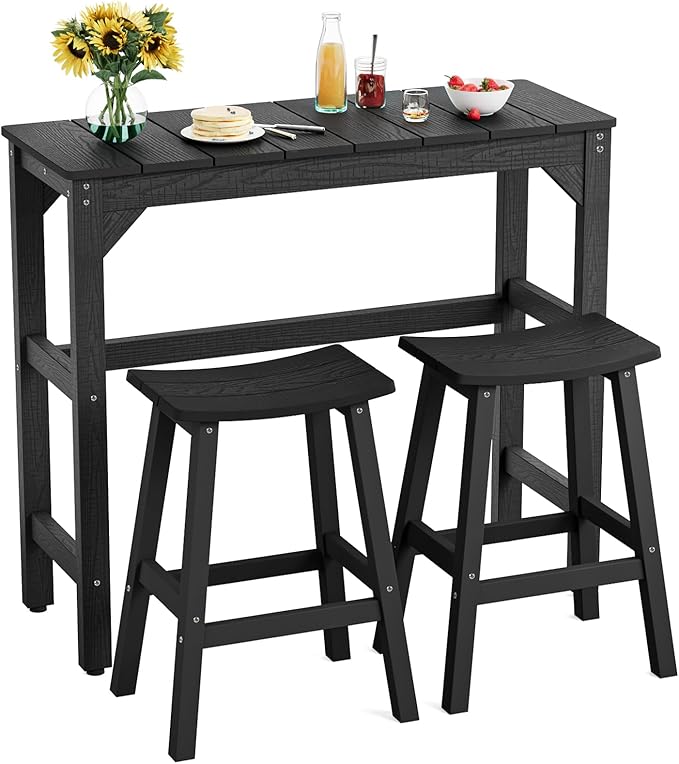 3 Piece Outdoor Bar Set, 42" Rectangular Pub Height High Top Bar Table & 2 Outdoor Bar Stools for Patio, Garden - Photo 1