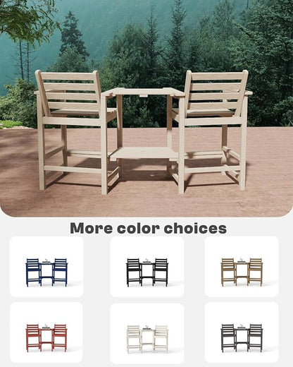 Tall HDPE Adirondack Bar Chairs Set of 2, Outdoor Balcony Bar-Height Chairs with Extra-Large Side Trays & 2" Umbrella Hole, All-Weather Patio Stools for Porch, Deck, Garden (Brown, 2chair)