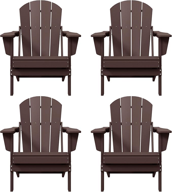 WO WESTIN OUTDOOR HDPE Laguna Outdoor Folding Poly Adirondack Chair (Set of 4), Dark Brown