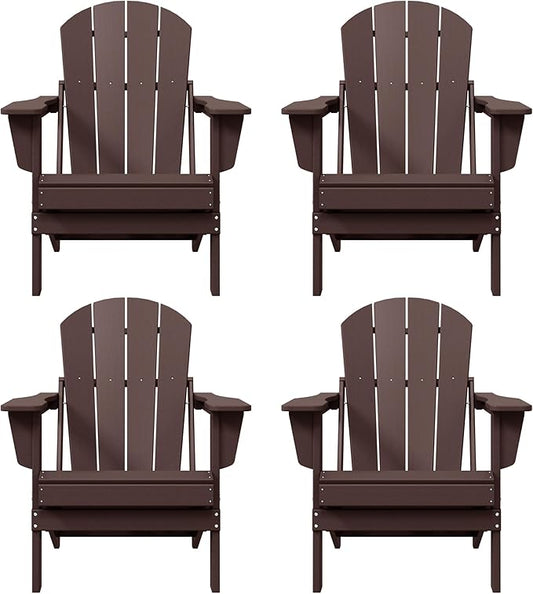 WO WESTIN OUTDOOR HDPE Laguna Outdoor Folding Poly Adirondack Chair (Set of 4), Dark Brown