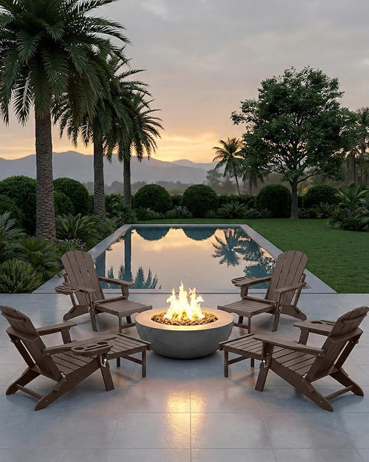 Adjustable Adirondack Chair with Retractable Ottoman Set of 4, HDPE Folding Adirondack Chair with Cup Holder, All Weather Fire Pit Chair for Outdoor.