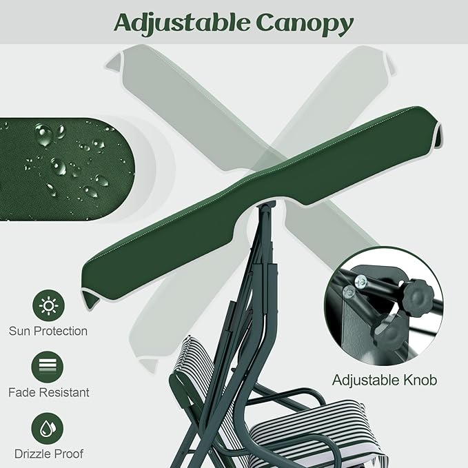 Tangkula 3 Person Porch Swing, Patio Swing with Removable Cushion & Powder-Coated Steel Frame - Photo 4