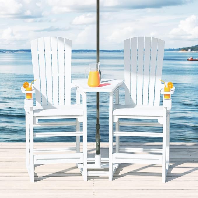 WestinTrends Azura Outdoor Tall Adirondack Chairs with Connecting Table Tray (Set of 2), White