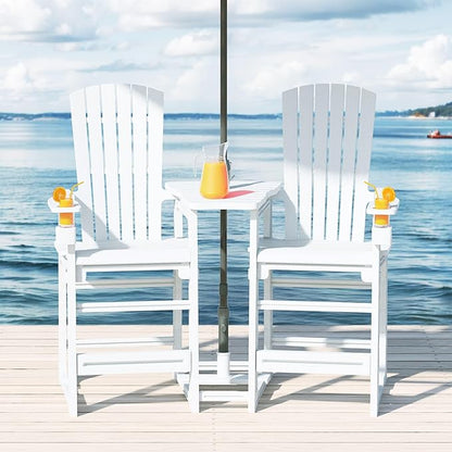 WestinTrends Azura Outdoor Tall Adirondack Chairs with Connecting Table Tray (Set of 2), White