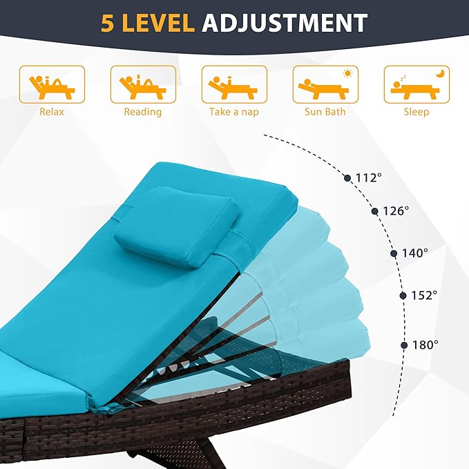 Sundale Outdoor Chaise Lounge Set of 4, Wicker Patio Lounge Chairs for Outside - Photo 3