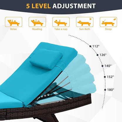 Sundale Outdoor Chaise Lounge Set of 4, Wicker Patio Lounge Chairs for Outside, Adjustable Chaise Loungers with Cushions & Pillows for Deck, Indoor, Yard - Steel, Aruba