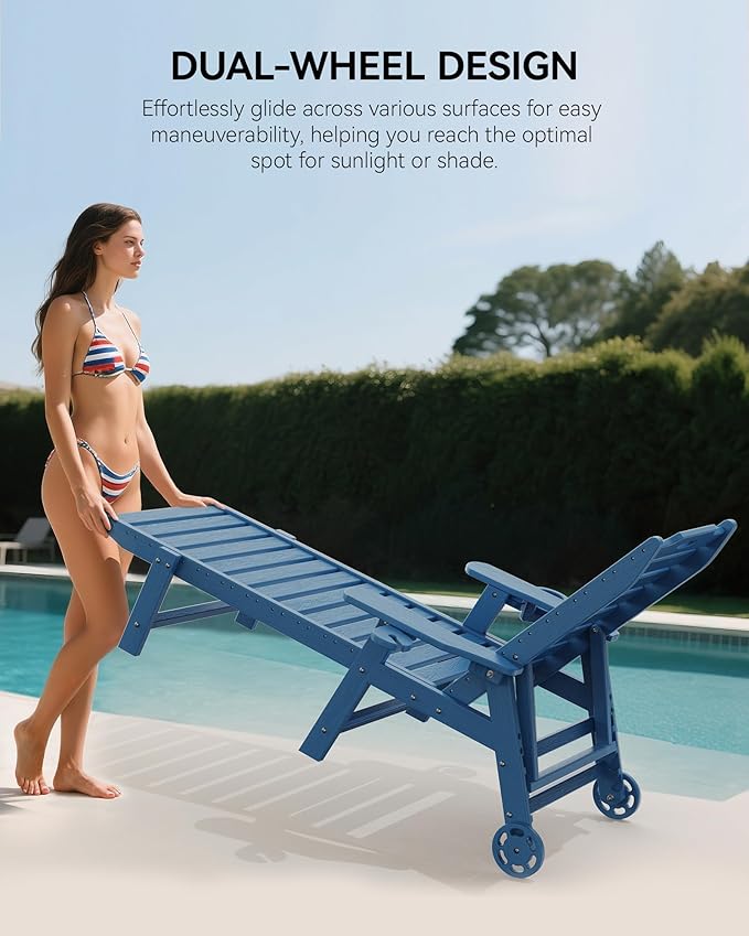 Carauci Lounge Chair Outdoor, HDPE Chaise Lounge with Wheels - Photo 4