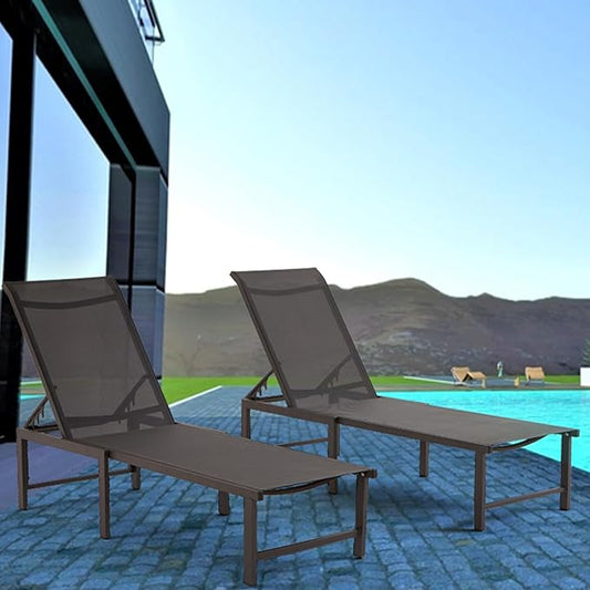 Lounge Chair Outdoor Set of 2, Foldable & Assembly Free Aluminum Chaise Lounge Chair with 5-Position Recliner, Pool Lounge Chairs for Outside Poolside Beach Lawn (Black)