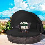RELAX4LIFE Round Outdoor Daybed with Canopy, Rattan Wicker Sectional Sofa Set w/Cushions, Height Adjustable Table - Photo 2