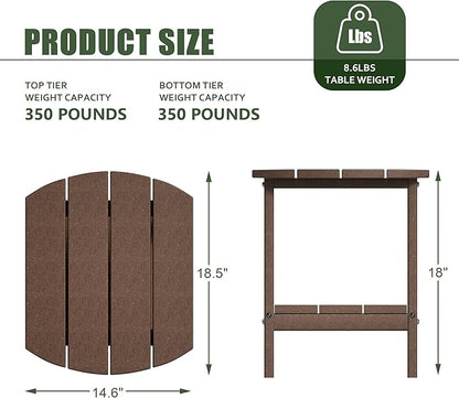 TORVA Patio Adirondack Side Table, Outdoor End Tables All-Weather Resistant HDPE Humidity-Proof Long Time Use for Deck, Lawn,Garden, Porch, Backyard End Table（Brown Color）(2 Tier)