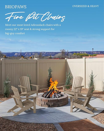 BRIOPAWS Oversized Adirondack-Chairs-Set of 4 | HDPE Plastic | Fire Pit Chair | Wood Grain | All Weather | for Deck Outdoor Poolside Campfire