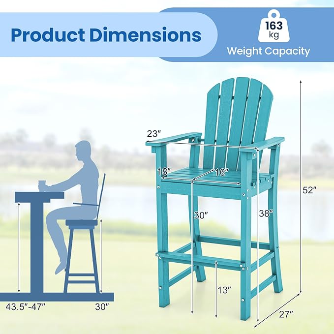 ORALNER Tall Adirondack Chairs, Set of 2 Outdoor High Back Balcony Chair - Photo 3
