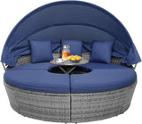 RELAX4LIFE Round Outdoor Daybed with Canopy, Rattan Wicker Sectional Sofa Set w/Cushions, Height Adjustable Table - Photo 1