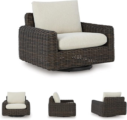 Signature Design by Ashley Kimora Casual Nuvella Weather Resistant Fabric, Resin Wicker Outdoor Swivel Glider Lounge Chair with Removable Cushions, Dark Brown & Beige