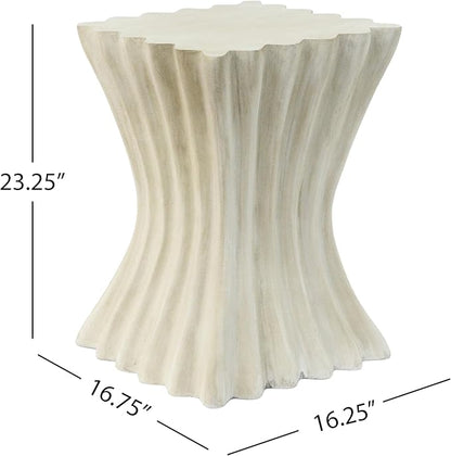 Outdoor Side Table Concrete End Table Faux Stone Side Tables Small Square Coffee Tables for Indoor Outdoor, Garden Stool Plant Stand for Porch, Patio,16.75"X23.25" Retro White