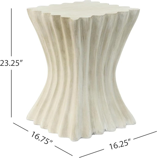 Outdoor Side Table Concrete End Table Faux Stone Side Tables Small Square Coffee Tables for Indoor Outdoor, Garden Stool Plant Stand for Porch, Patio,16.75"X23.25" Retro White