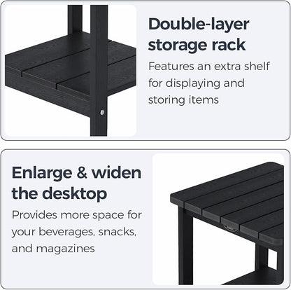 Square Outdoor Side Table Adirondack Side Table, Water-resistant & 2-Tier Small End Table for Patio, Beach Chair & Poolside, Bedside Table for Living Room & Bedroom, Easy Assembly, Black