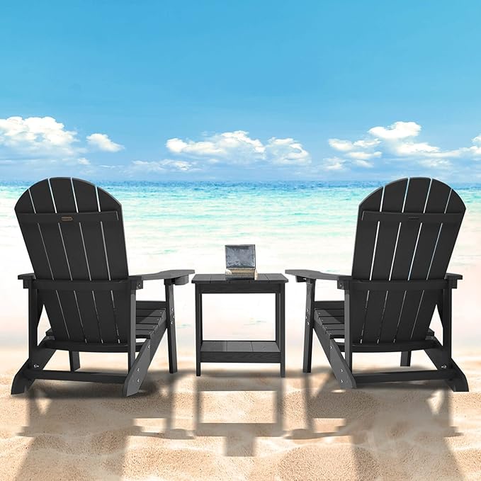 Adirondack Chairs Set of 4, All Weather Resistant Plastic Chairs with Cup Holder, 5 Easy Steps to Install, Outdoor Chairs for Patio, Garden, Backyard Deck, Lawn, Fire Pit - Black