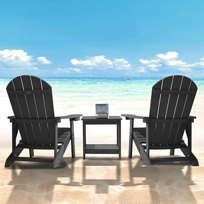 Adirondack Chair, All Weather Resistant Plastic Chairs with Cup Holder, 5 Easy Steps to Install, Outdoor Chairs for Patio, Garden, Backyard Deck, Lawn, Fire Pit - Black