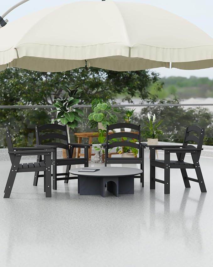Patio Dining Chair Set of 4, HDPE Outdoor Chairs with 385 lbs Weight Capacity, All Weather Fire Pit Chair for Porch, Pool, Deck, Backyard, Garden - Black