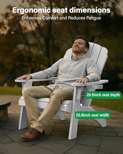 YEFU Oversized Plastic Adirondack Chair Set of 4 with Cup-Holder, Weather Resistant, Poly Lumber Outdoor Chairs Duty Rating Widely Used in Patio, Lawn, Outside, Deck, Garden Chair-White