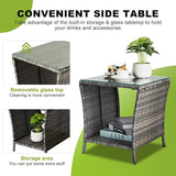 Outvita Outdoor Side Table, Rattan Coffee Table Small End Table with Glass Top Storage for Patio Porch Backyard Balcony - Photo 5