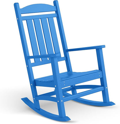 Costaelm Oversized Outdoor Rocking Chair, High Back Porch Rocker Chair, HDPE All Weather Resistant Outdoor Seating Furniture Wide Rocker Chair for Patio, Lawn, Garden, Pacific Blue
