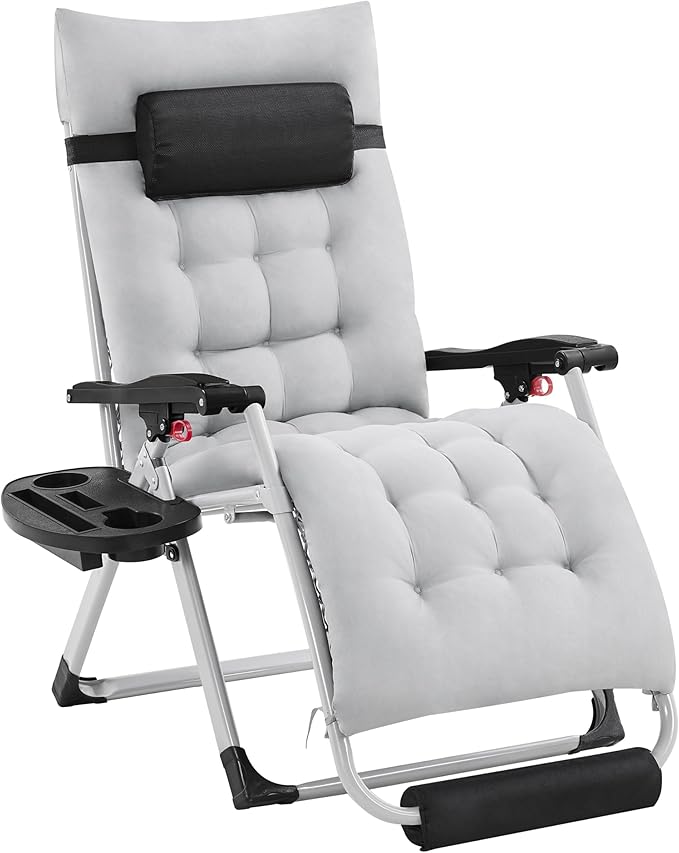 Yaheetech Zero Gravity Chair, Folding Reclining Lounge Recliner with Removable Pad & Headrest & Side Cup Holder Tray for Indoor and Outdoor Gray/1
