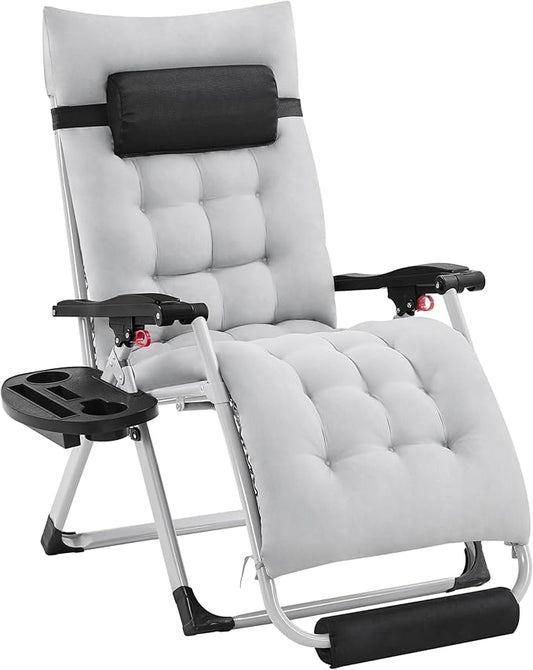 Yaheetech Zero Gravity Chair, Folding Reclining Lounge Recliner with Removable Pad & Headrest & Side Cup Holder Tray for Indoor and Outdoor Gray/1