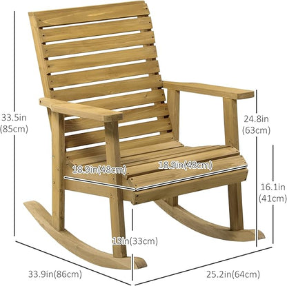 Outsunny Wooden Outdoor Rocking Chair, Traditional Slatted Wood Rocker Chair with Armrests and High Backrest for Indoor & Outdoor, Light Brown