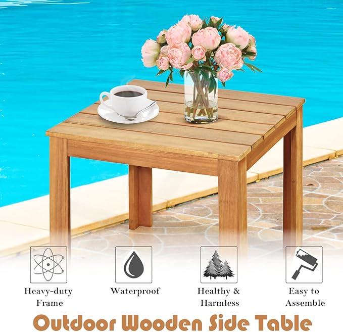 18” Square Patio Table, Acacia Wood Adirondack Side Table, Outdoor End Table, Coffee Table Composite Table for Garden, Backyard, Pool & Balcony, Teak Oil Finished