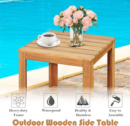 18” Square Patio Table, Acacia Wood Adirondack Side Table, Outdoor End Table, Coffee Table Composite Table for Garden, Backyard, Pool & Balcony, Teak Oil Finished