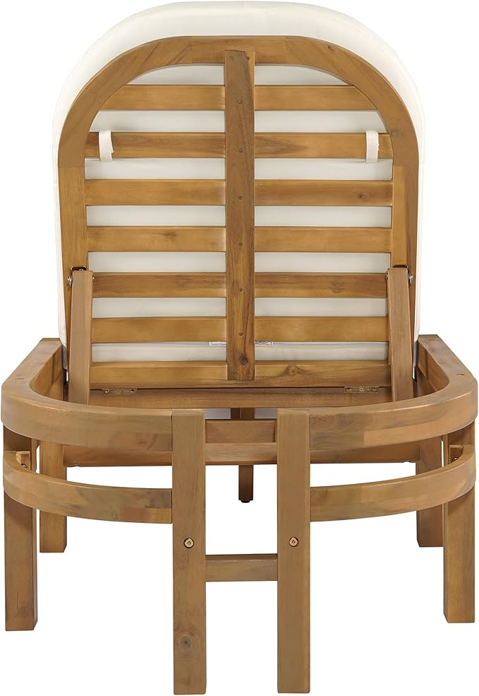 Outdoor Chaise Lounge Premium Acacia Wood Patio Recliner with 5-Position Adjustable Backrest Arched Backrest Thick Weather-Resistant Cushion for Poolside Backyard Deck Lawn Light Teak