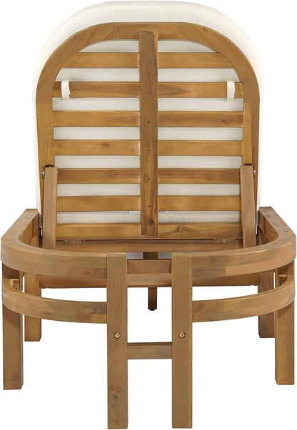 Outdoor Chaise Lounge Premium Acacia Wood Patio Recliner with 5-Position Adjustable Backrest Arched Backrest Thick Weather-Resistant Cushion for Poolside Backyard Deck Lawn Light Teak