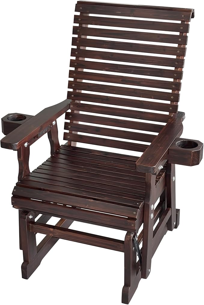 Fortune Candy Wooden Patio Glider for One Person, with High Backrest and Deep Contoured Seat, Solid Fir Wood - Photo 7