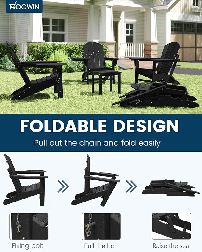 FOOWIN Folding Adirondack Chair Set of 6, HDPE Adirondack Chairs with Cup Holder - Photo 6