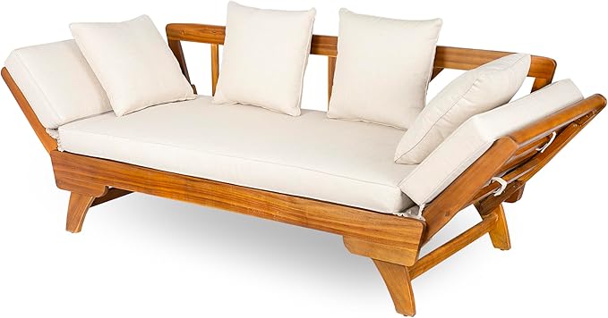 Christopher Knight Home Gary Patio Convertible Couch, Wooden Outdoor Daybed - Photo 9