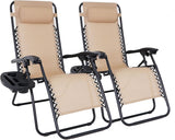 SUPER DEAL Zero Gravity Chair Set of 2 Folding Anti Gravity Recliner Outdoor Patio Beach Lounger Chair with Side Cup - Photo 1