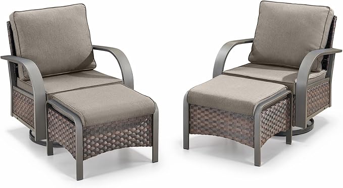 Belord 4 Pieces Patio Furniture Sets - Swivel Rocker Outdoor Chairs with Ottomans - Photo 2