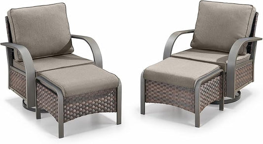 Belord 4 Pieces Patio Furniture Sets - Swivel Rocker Outdoor Chairs with Ottomans, All Weather Wicker Swivel Furniture Glider Seating Set for Porch Deck Sunroom Backyard