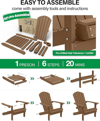 YEFU Adirondack Chairs Set of 6: Outdoor Chair HIPS Plastic Adirondack Chairs - Patio Chairs with Wood Texture - Lawn Fire Pit Deck Porch Garden Chairs for Adults (Teak)