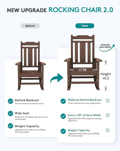 SERWALL Outdoor Rocking Chair Set of 6, HDPE Rocking Chair Outdoor for Adults, Heavy Duty Front Porch Rocker, Coffee