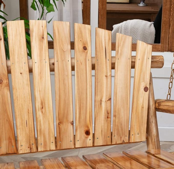 Outdoor Porch Swing Front Porch Hanging Wooden Bench Swing 2 Seat Chair for Garden, Patio, Backyard, Playground - Photo 7