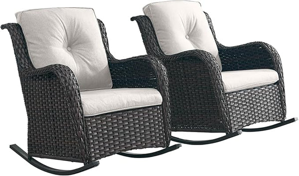 Rilyson Patio Chairs Outdoor Rocking Chair - 2 Piece Wicker Rattan Rocker Chairs Set with High Back and Deep Seating - Photo 1