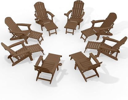 YEFU Adjustable Adirondack Chair with Retractable Ottoman Set of 8,Folding Adirondack Chair with Cup-Holder, Outdoor Chairs with Footrest,Weather Resistant Fire Pit Chairs,for Patio Lawn
