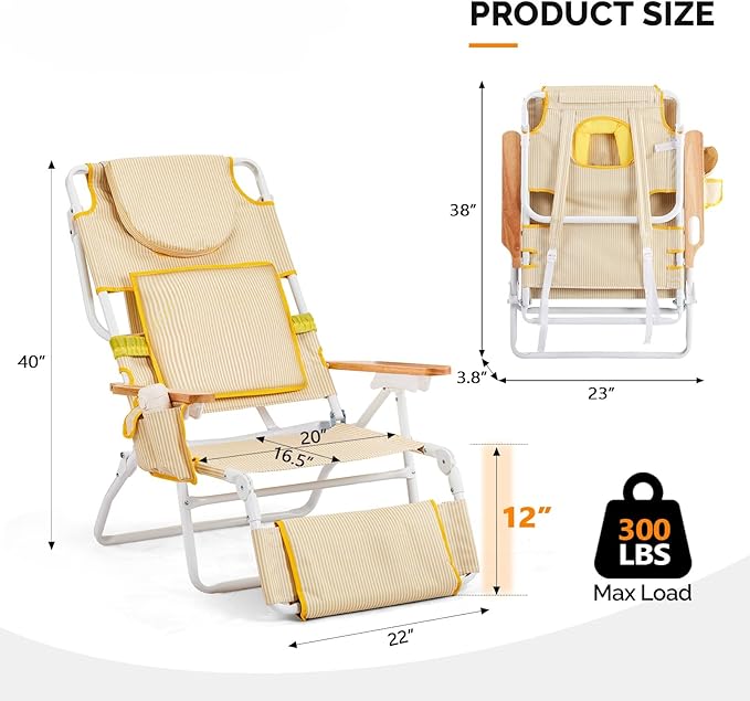 Bonnlo Deluxe 3-in-1 Beach Chair, Tanning Chair with Face Hole, Sunbathing Lounge Chair Outdoor, Adjustable Footrest - Photo 3