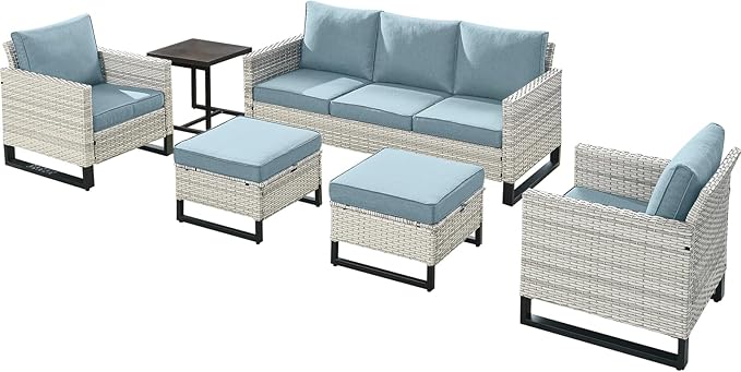 Rilyson Wicker Outdoor Patio Furniture Set - 6 Piece Patio Conversation Set with 2 Armrest Chairs, 2 Rattan Ottoman - Photo 2