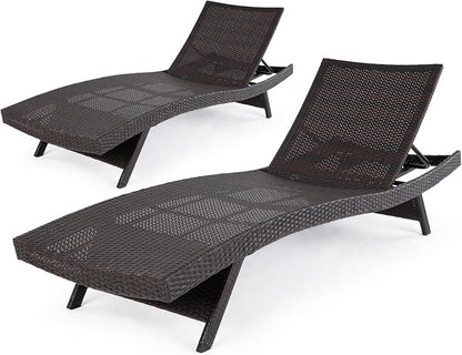 IDZO Katalina Chaise Lounge Set of 2-500lbs Support, UV Wicker, Ergonomic Wave Design, Reclining Backrest, Patio Furniture Set, Multi-Brown